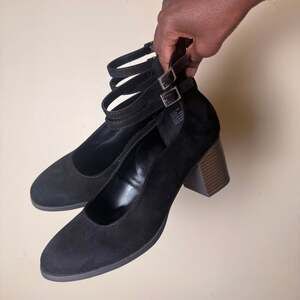 Black Mary Jane Heels Chunky Heel Strappy Pumps